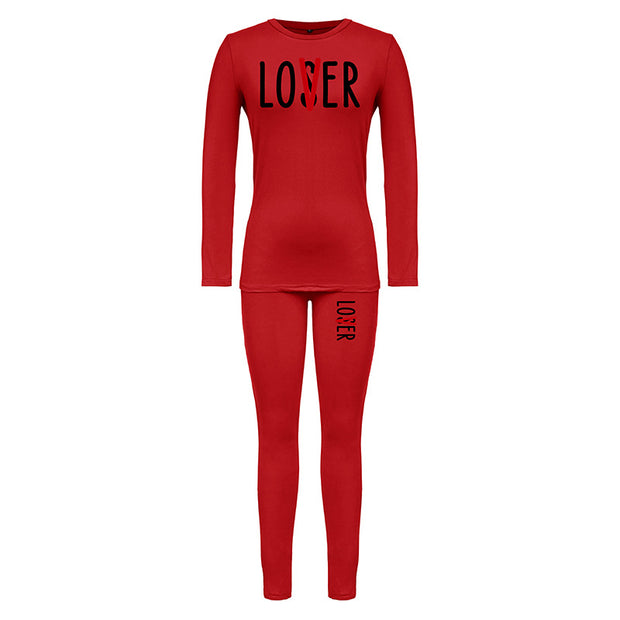 Women's Loser Lover Heat Transfer Patch Printed Long Sleeve Sports Suit