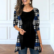 Houndstooth Printed round Neck Long Sleeve Top