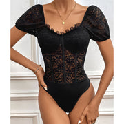 Sexy Lace See-through Puff Short Sleeve Jumpsuit