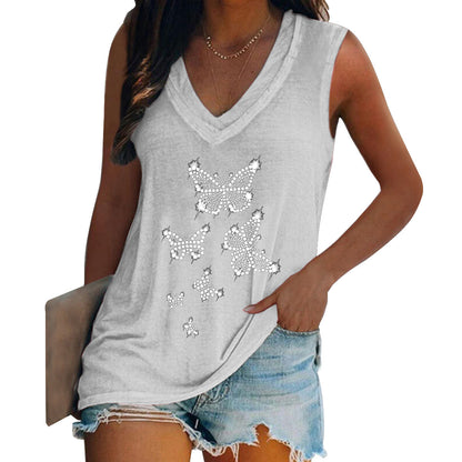 Butterfly Rhinestone V-neck Vest