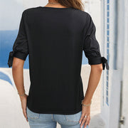 Simple Graceful Bow Lace Stitching T-shirt