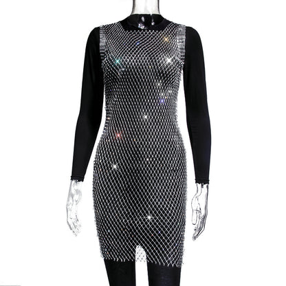 Mesh Rhinestone Rhinestone Fishnet Dress