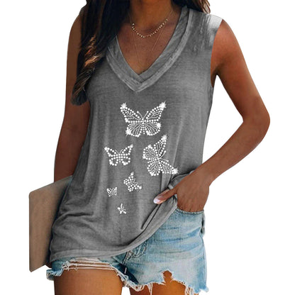 Butterfly Rhinestone V-neck Vest