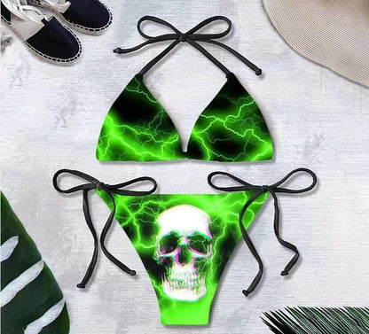 Maillot de bain bikini sexy imprimé tête de mort magique sombre