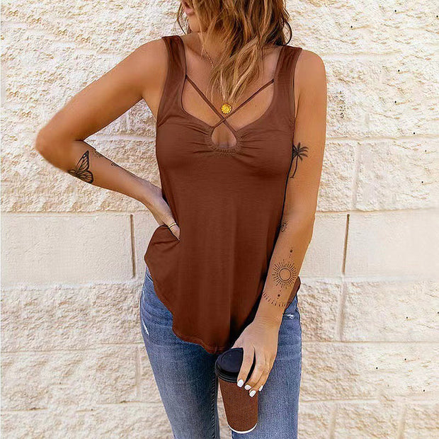 Women's Cross Strap Solid Color Sexy Sling Vest