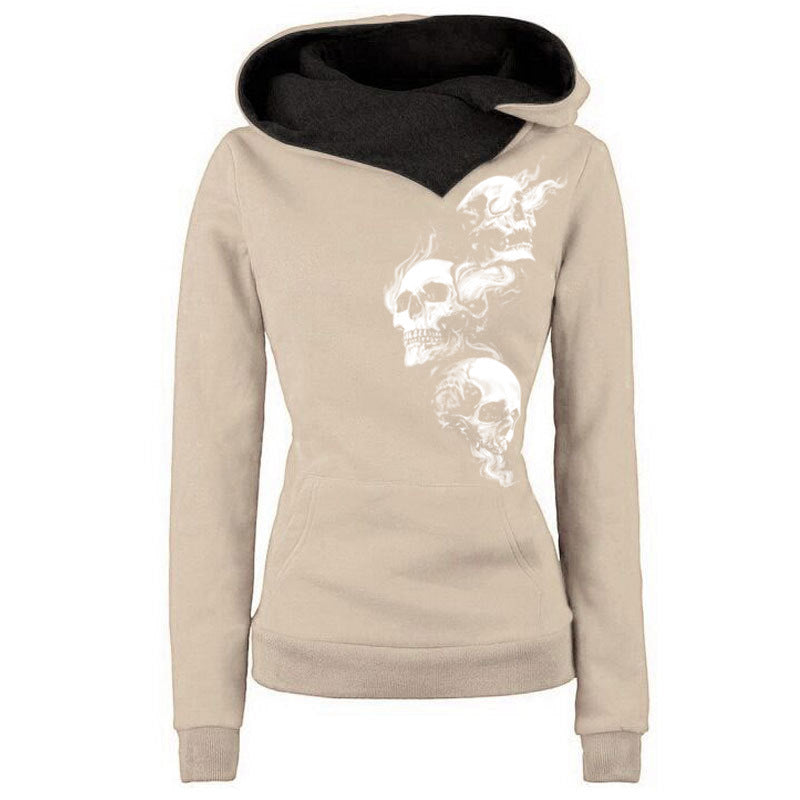 Retro Gothic Three Smoke Skull Print Hoodie