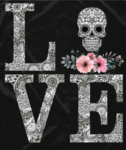 Langärmliges T-Shirt mit V-Ausschnitt und Gothic-Totenkopf- und Blumen-Print