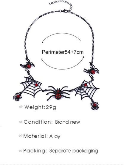 Gothic Exaggerated Black Spider Web Necklace