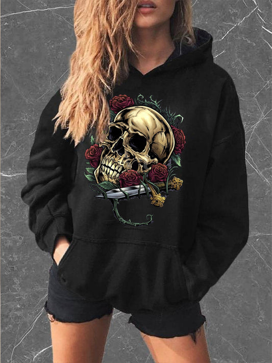 Kapuzenpullover mit Totenkopf-Print im Punk-Stil 