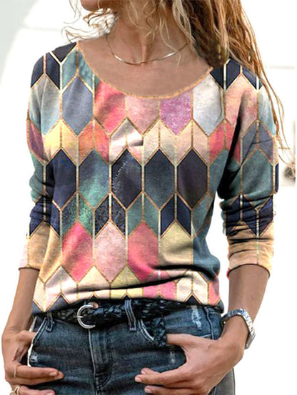 Hexagon Printed Round Neck T-Shirt