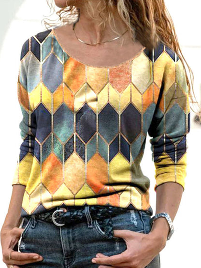 Hexagon Printed Round Neck T-Shirt