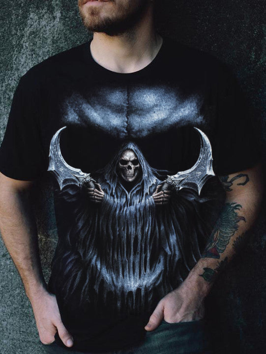 Men's Skull Double Knife Printed T-Shirt