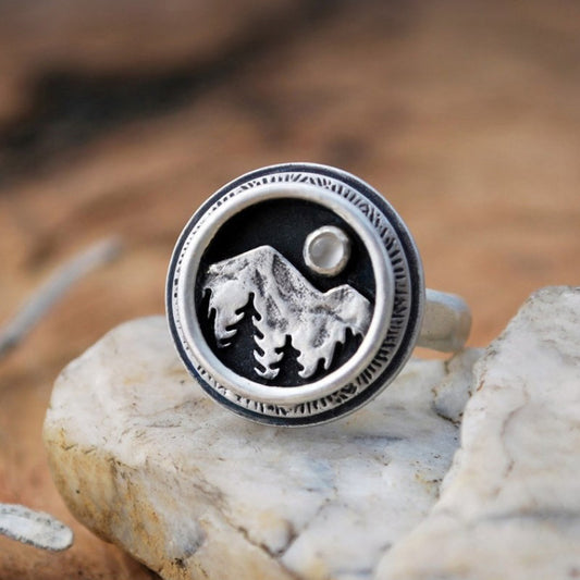 Mountains Sunset Engraved Ring