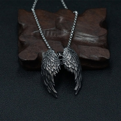 Vintage Black Wings Pendant Necklace