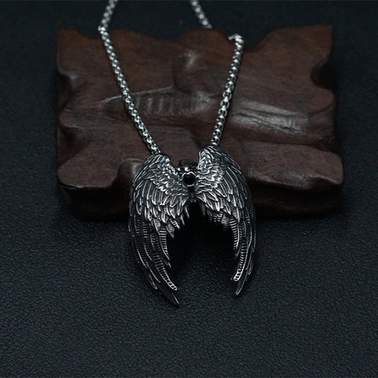 Vintage Black Wings Pendant Necklace