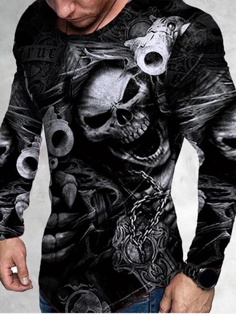 Men's street skull print round neck men's T-shirt