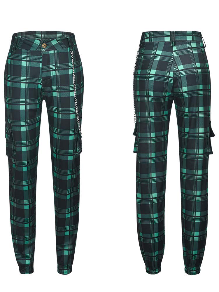 Trendy Plaid And Chain Accessories Harem Pants