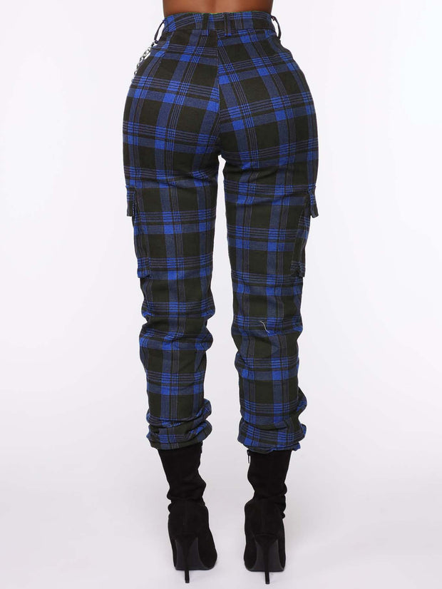 Trendy Plaid And Chain Accessories Harem Pants