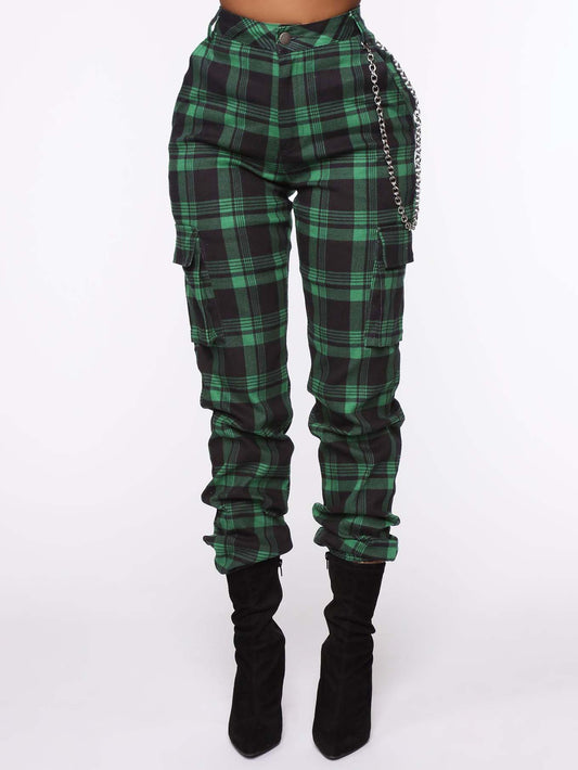 Trendy Plaid And Chain Accessories Harem Pants