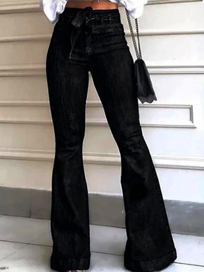 Tie Waist Butt Lifting Flare Jeans