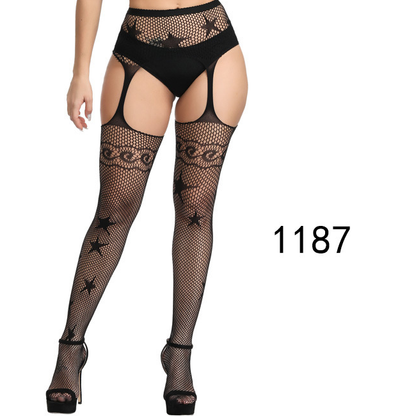 Sexy Lace Suspender Jacquard Hollow Fishnet Stockings