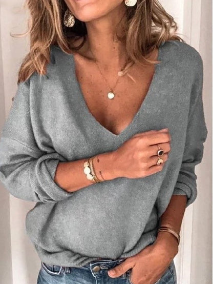 Women's Fashion Long-sleeved V-neck Loose Casual Tops