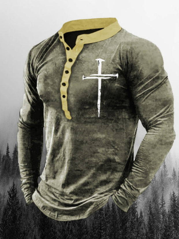 Lässiges T-Shirt mit Vintage-Kreuz-Aufdruck für Herren 