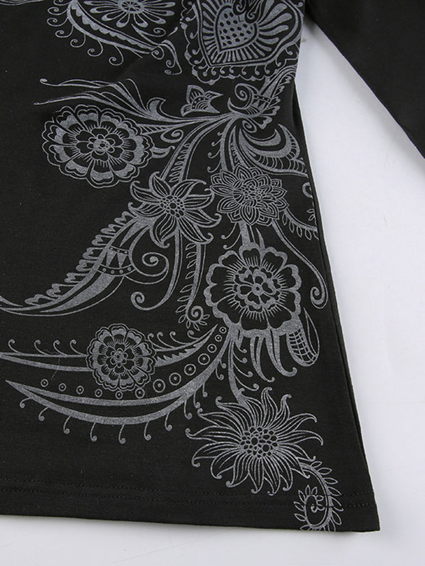 T-shirt à manches longues imprimé floral en chaîne 