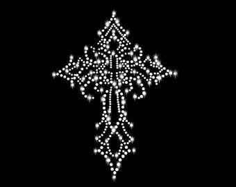 T-shirt gothique à manches longues Raglan en gaze à col rond imprimé strass croix