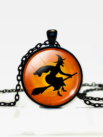 Halloween Pumpkin Time Gem Pendant Necklace