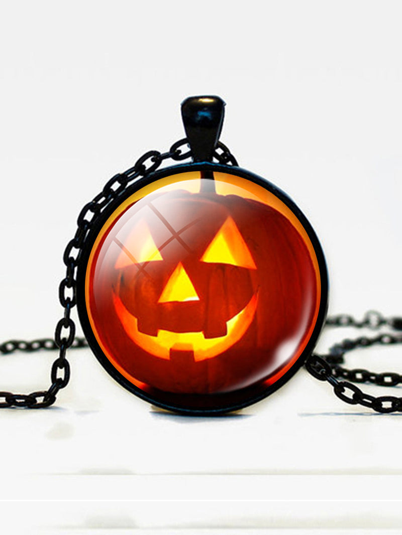 Halloween Pumpkin Time Gem Pendant Necklace