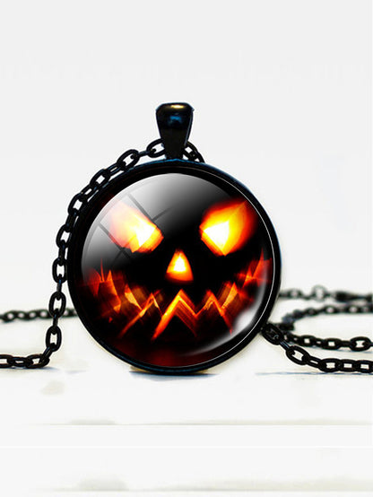 Halloween Pumpkin Time Gem Pendant Necklace