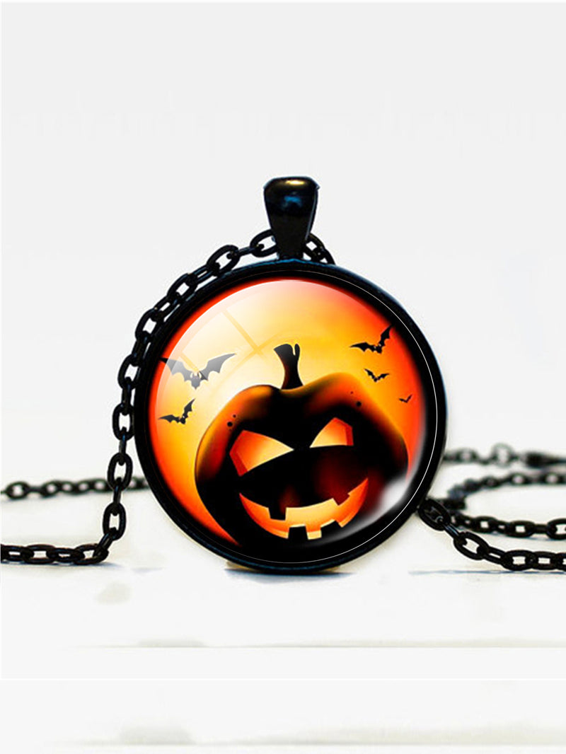 Halloween Pumpkin Time Gem Pendant Necklace