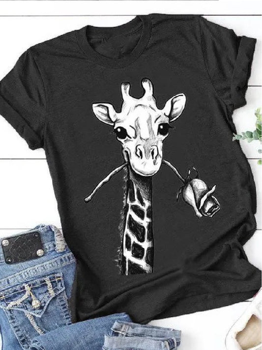 Casual Print Round Neck Short Sleeve T-shirt