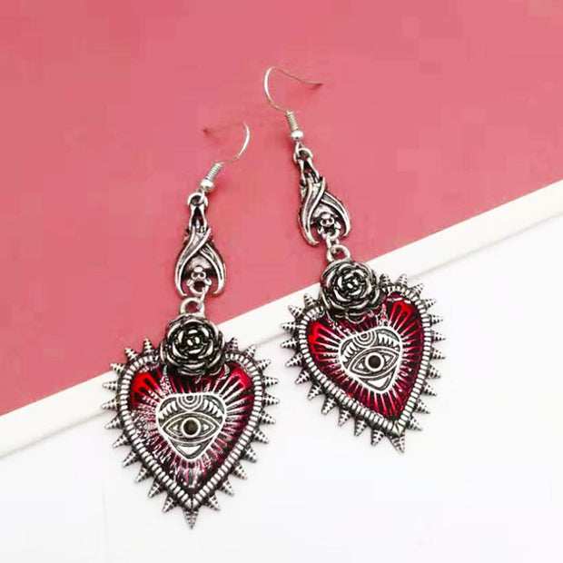 Boucles d'oreilles gothiques en forme de coeur rose 