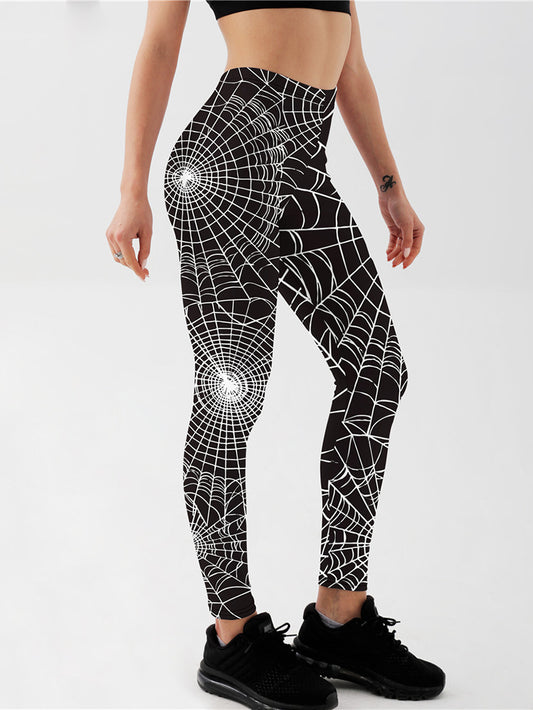 Weiße Stretch-Leggings mit Spinnennetzmuster 