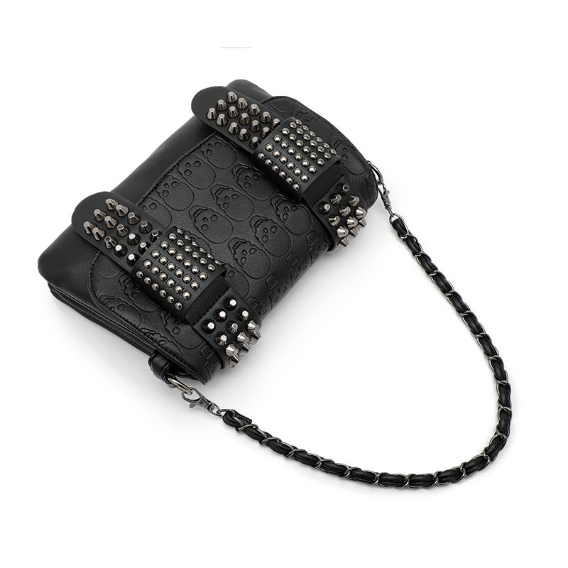 Embossed Skull Rivets Shoulder Bag