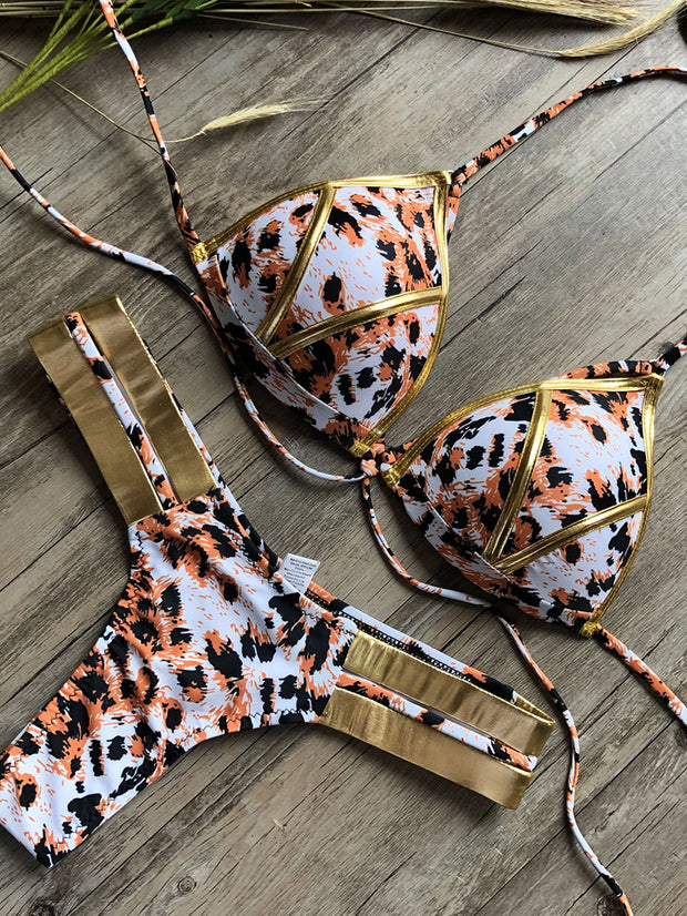 Sexy Farbblock-Bikini-Badeanzug für Damen