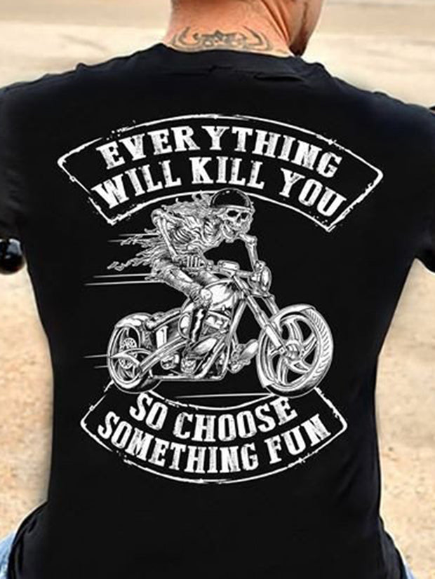 T-shirt décontracté imprimé avec lettres de moto