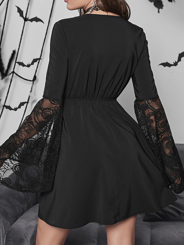 Gothic Lace Patchwork Flared Sleeve Dress