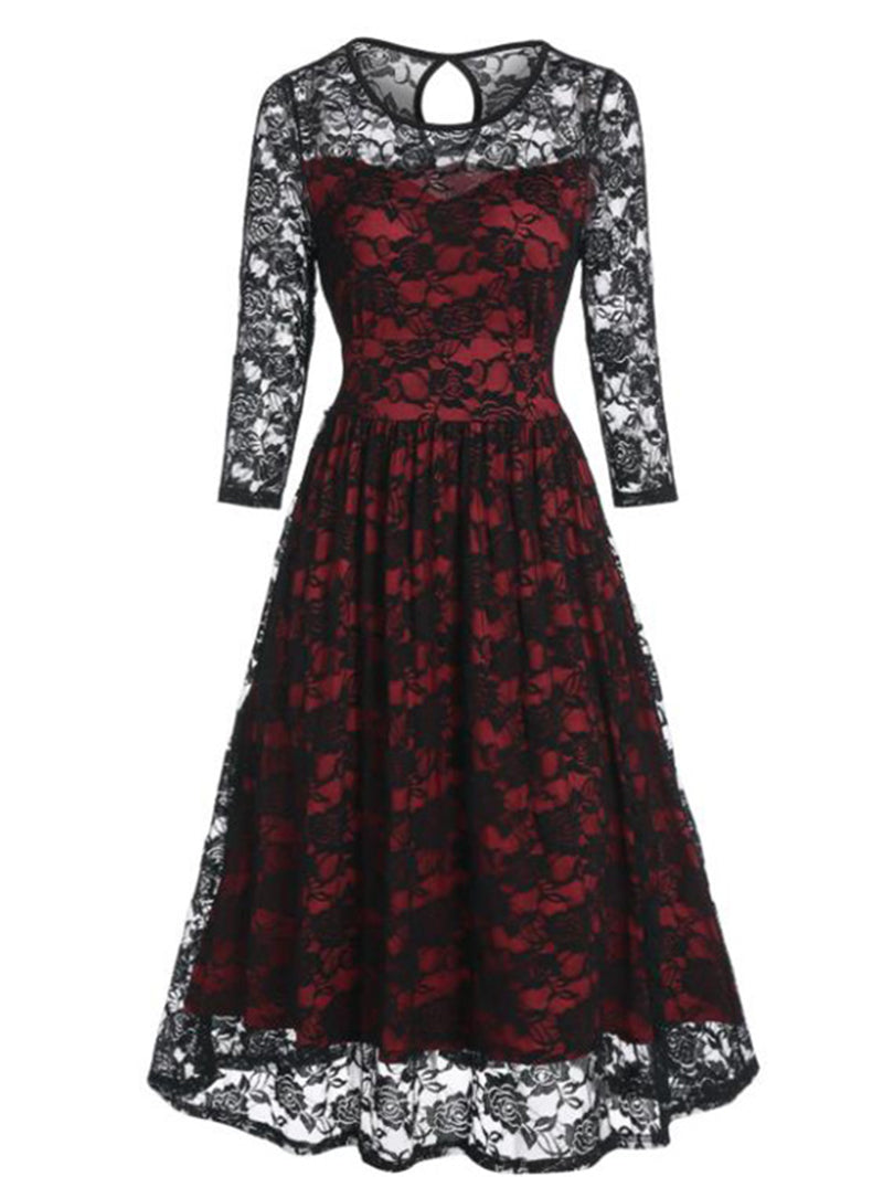 Rose Lace A-line Vintage Dress