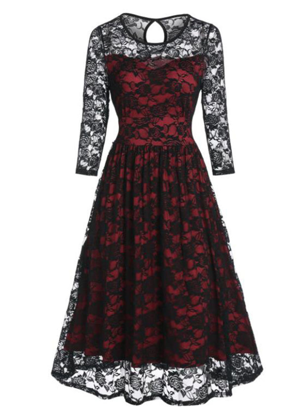 Rose Lace A-line Vintage Dress