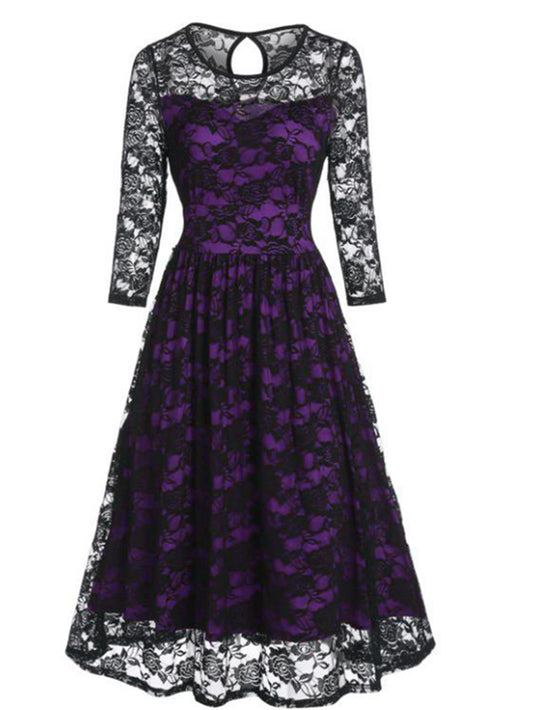 Rose Lace A-line Vintage Dress