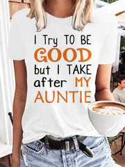 T-shirt décontracté pour femmes avec lettres imprimées tante 