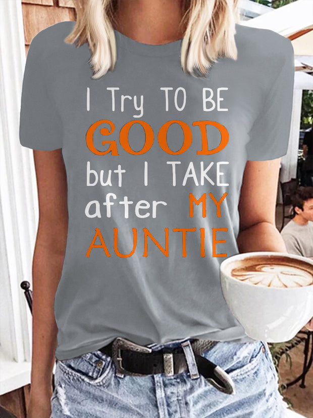 Auntie Letter Print Casual Women's T-shirt