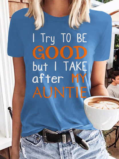 Auntie Letter Print Casual Women's T-shirt