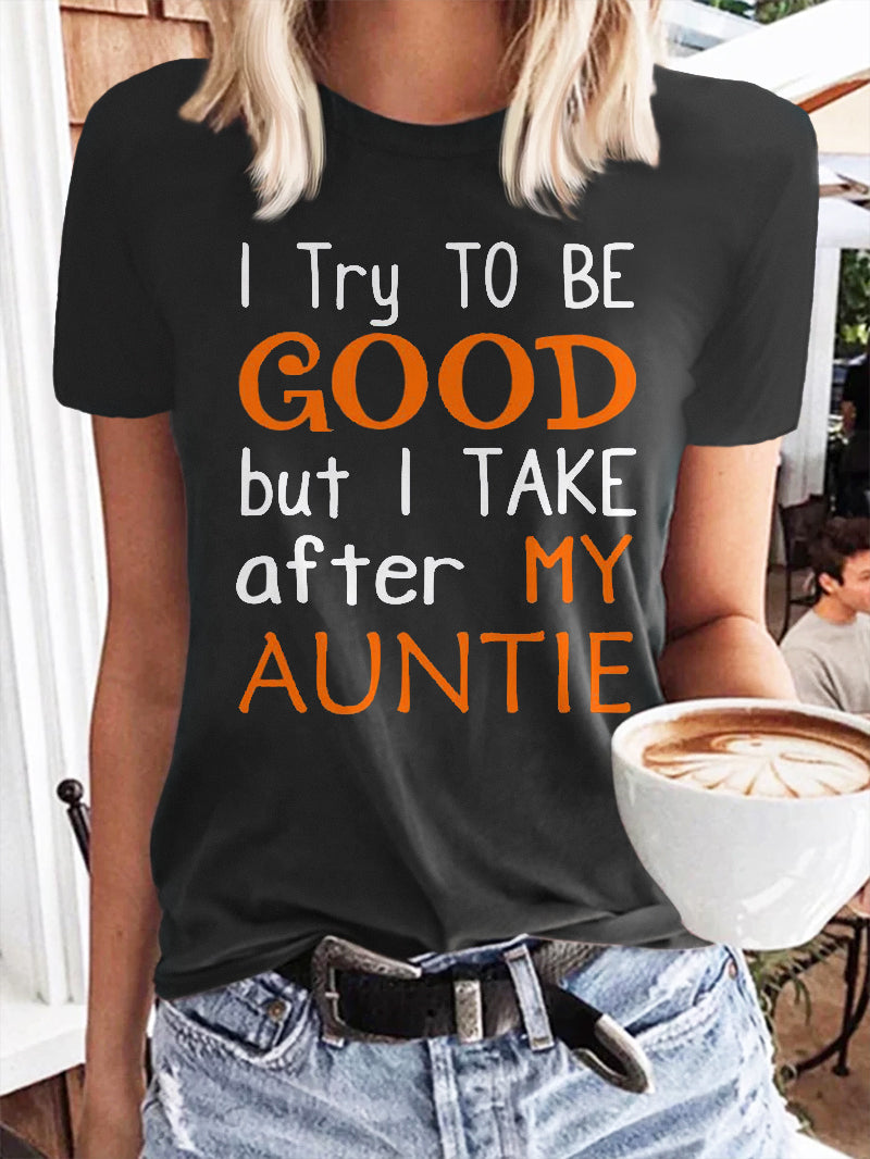 Auntie Letter Print Casual Women's T-shirt