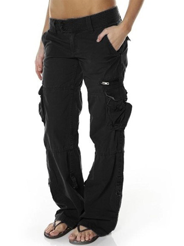 Solid Color Multi Pockets Casual Trousers
