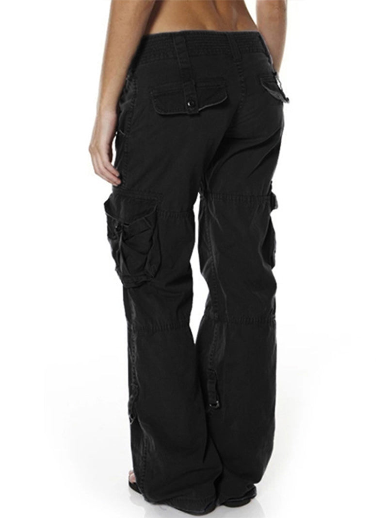 Solid Color Multi Pockets Casual Trousers