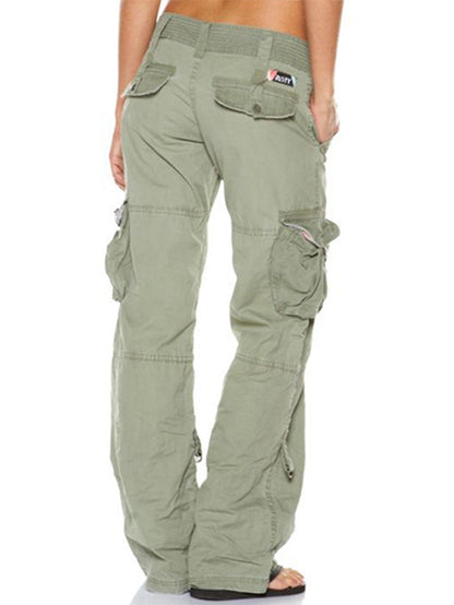 Solid Color Multi Pockets Casual Trousers